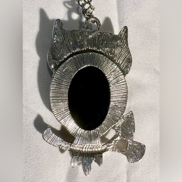 Vintage Owl Silver and Black Rhinestone Necklace - Picture 3 of 7